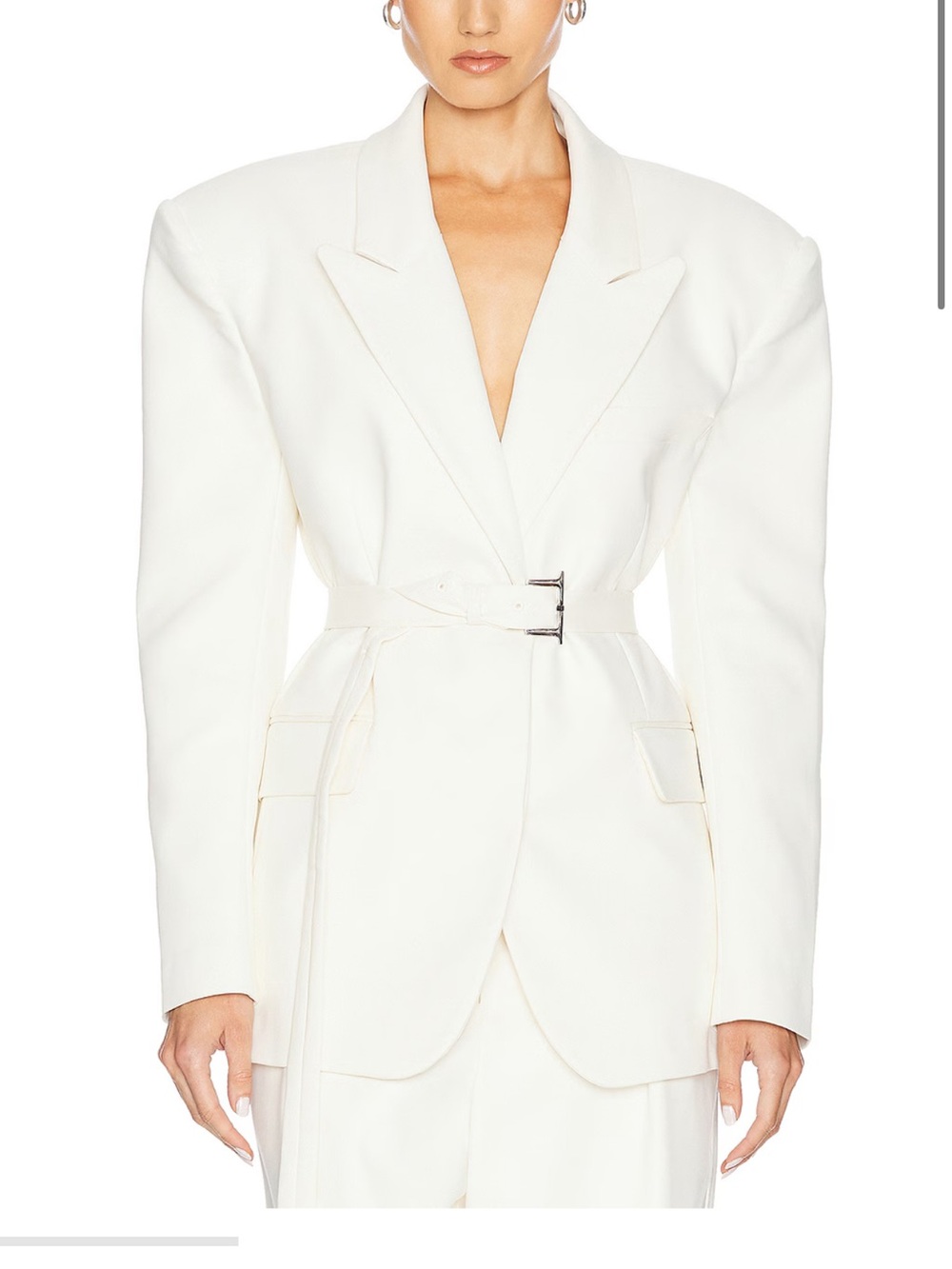 HELSA Tailored White Belted Blazer with Strong Shoulders